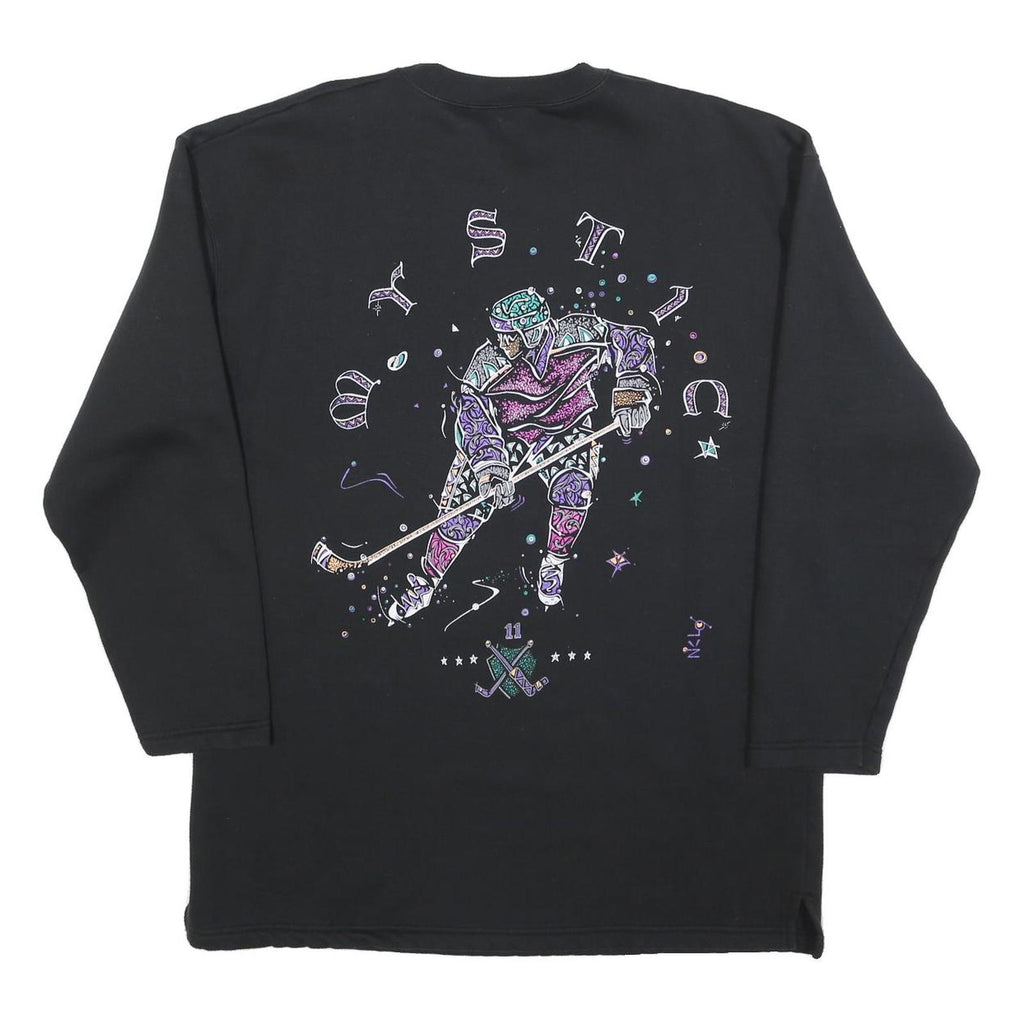 MYSTIC Womens Black Sweatshirt XL Crew Neck Vintage Hockey Graphic