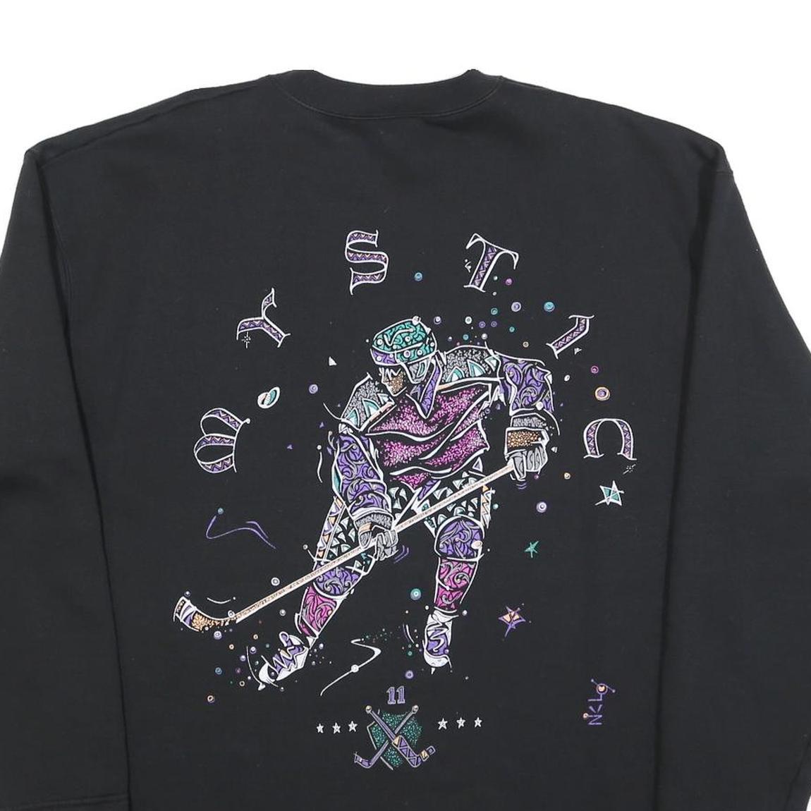 MYSTIC Womens Black Sweatshirt XL Crew Neck Vintage Hockey Graphic