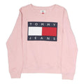 TOMMY JEANS Womens Pink Cotton Crew Neck Sweatshirt S Logo Print Casual