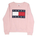 TOMMY JEANS Womens Pink Cotton Crew Neck Sweatshirt S Logo Print Casual