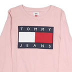 TOMMY JEANS Womens Pink Cotton Crew Neck Sweatshirt S Logo Print Casual