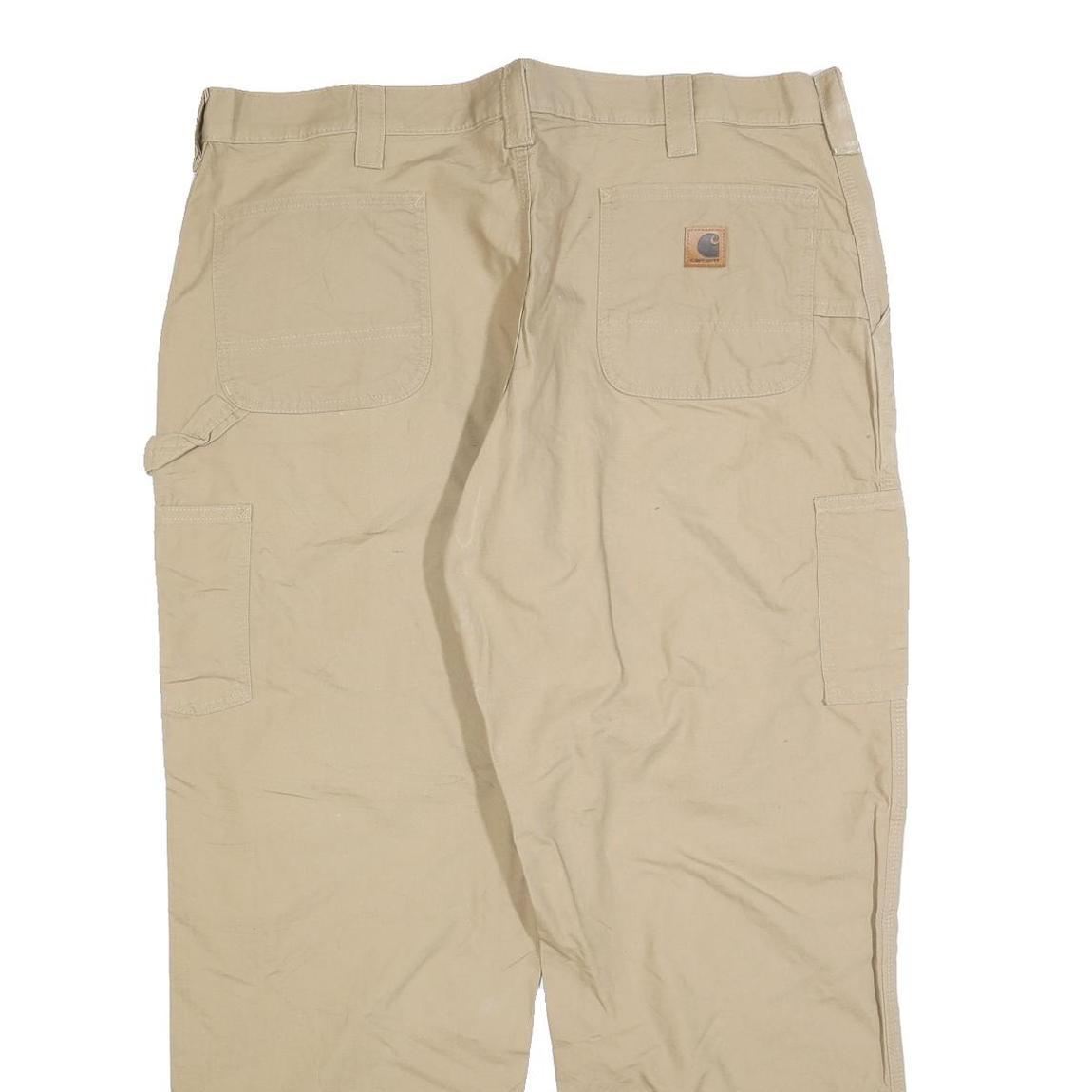 CARHARTT Mens Cotton Blend Beige Relaxed Straight Trousers W42 L30 Workwear