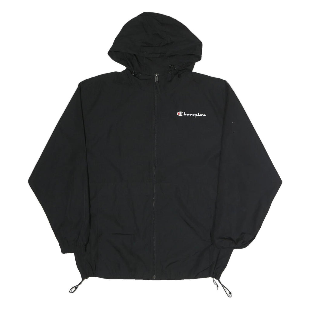 CHAMPION Mens Black Zip Hooded Jacket XL Polyester Plain Sportswear Casual