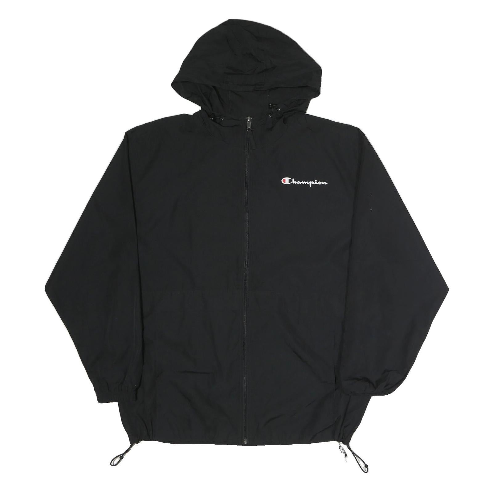 CHAMPION Mens Black Zip Hooded Jacket XL Polyester Plain Sportswear Casual