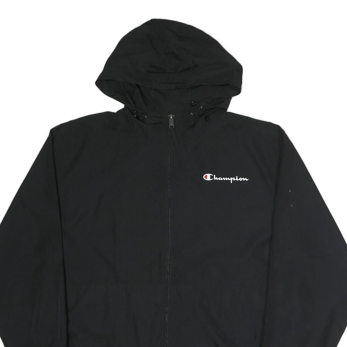 CHAMPION Mens Black Zip Hooded Jacket XL Polyester Plain Sportswear Casual