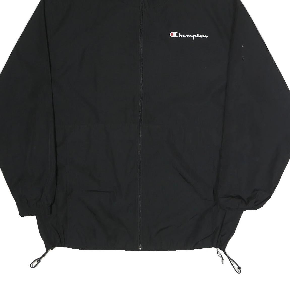CHAMPION Mens Black Zip Hooded Jacket XL Polyester Plain Sportswear Casual