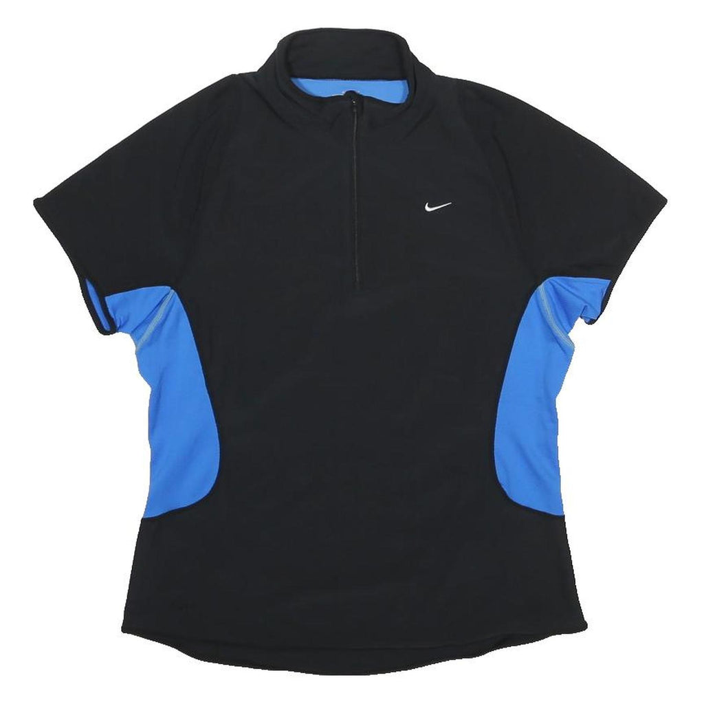 NIKE Womens Black & Blue Modern T-Shirt L Short Sleeve 1/4 Zip Polyester Sports
