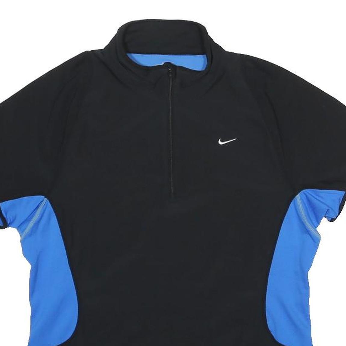 NIKE Womens Black & Blue Modern T-Shirt L Short Sleeve 1/4 Zip Polyester Sports