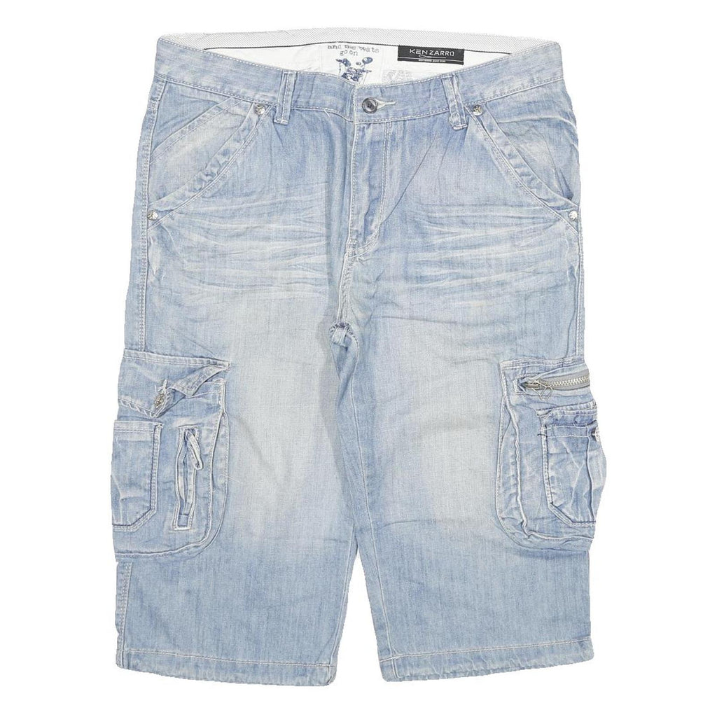 KENZARRO Mens Shorts Blue Cargo Denim 2XL W35 Cotton Blend Casual Length