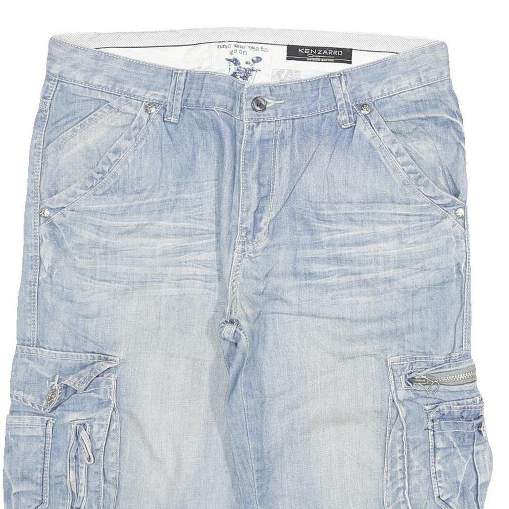 KENZARRO Mens Shorts Blue Cargo Denim 2XL W35 Cotton Blend Casual Length