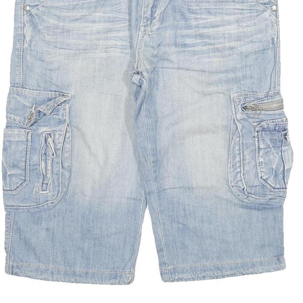 KENZARRO Mens Shorts Blue Cargo Denim 2XL W35 Cotton Blend Casual Length