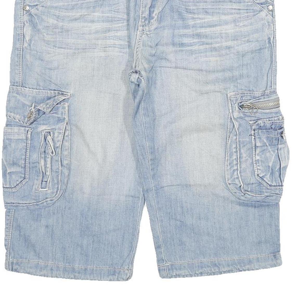 KENZARRO Mens Shorts Blue Cargo Denim 2XL W35 Cotton Blend Casual Length
