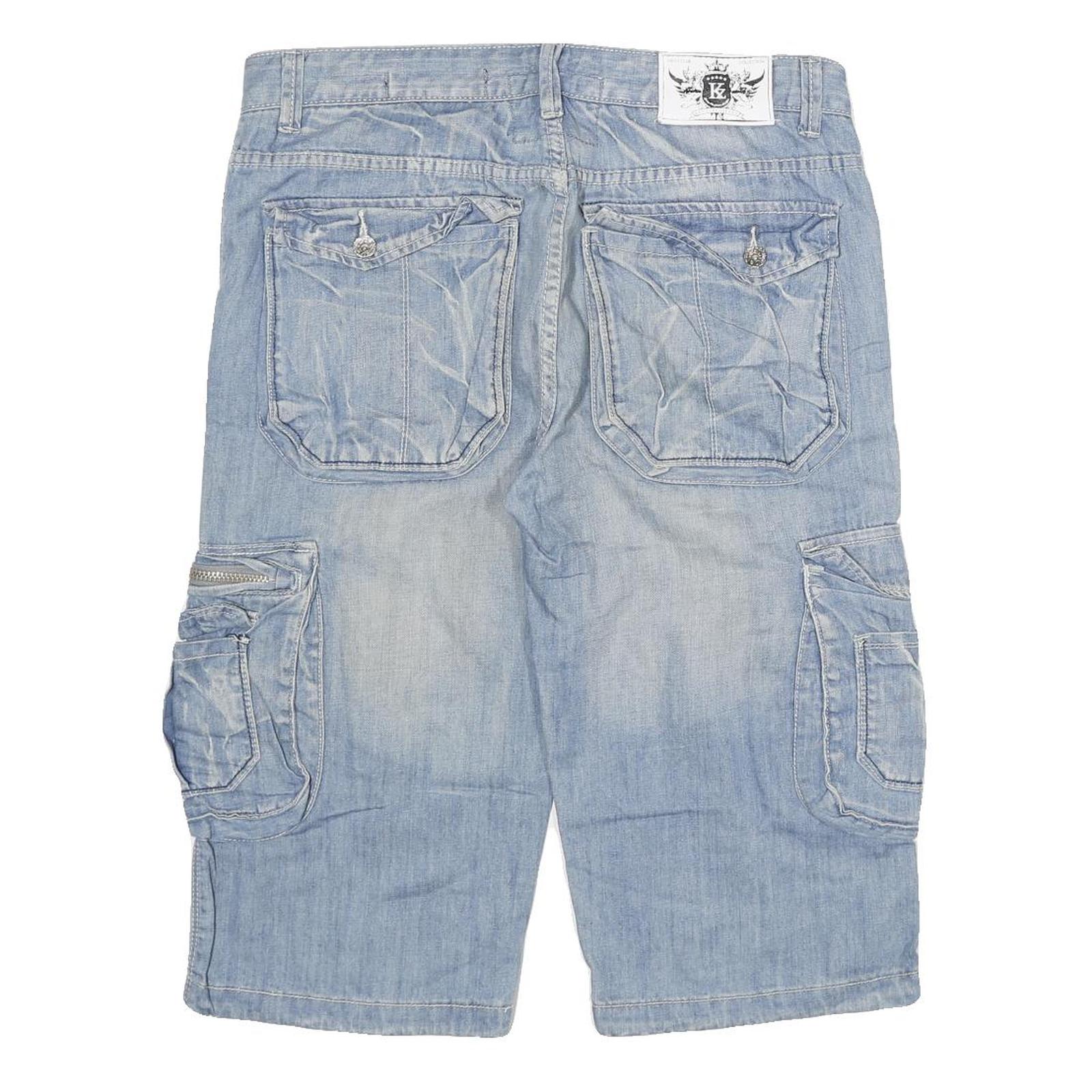 KENZARRO Mens Shorts Blue Cargo Denim 2XL W35 Cotton Blend Casual Length