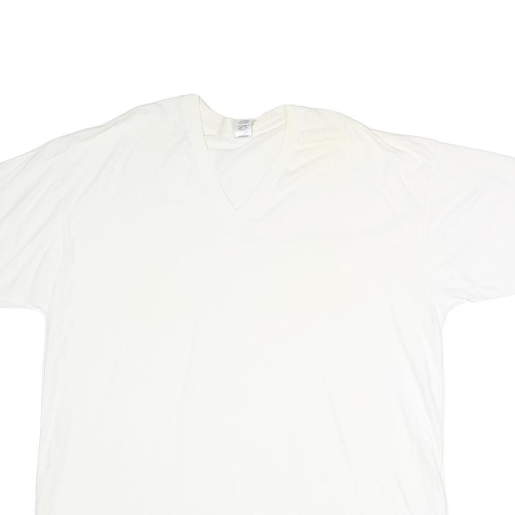 STAFFORD Mens White Plain Cotton T-Shirt 2XL Short Sleeve V-Neck Casual Basic
