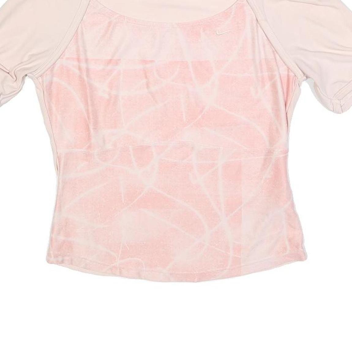 NIKE Womens Light Pink Printed Basic Top Short Sleeve Round Neck M Performance