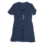 Womens Day Dress Blue Spotted Short Sleeve Knee Length UK 12