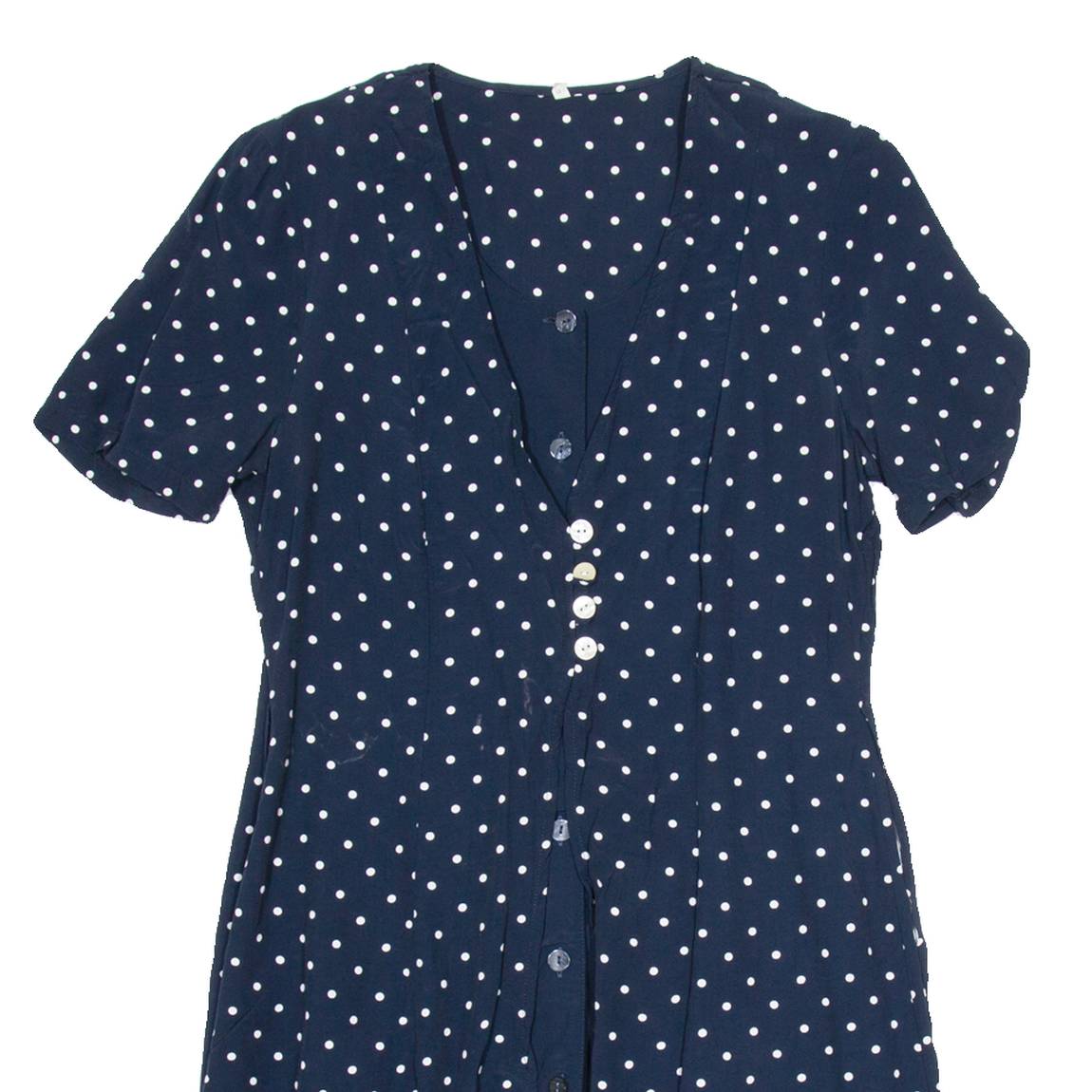Womens Day Dress Blue Spotted Short Sleeve Knee Length UK 12