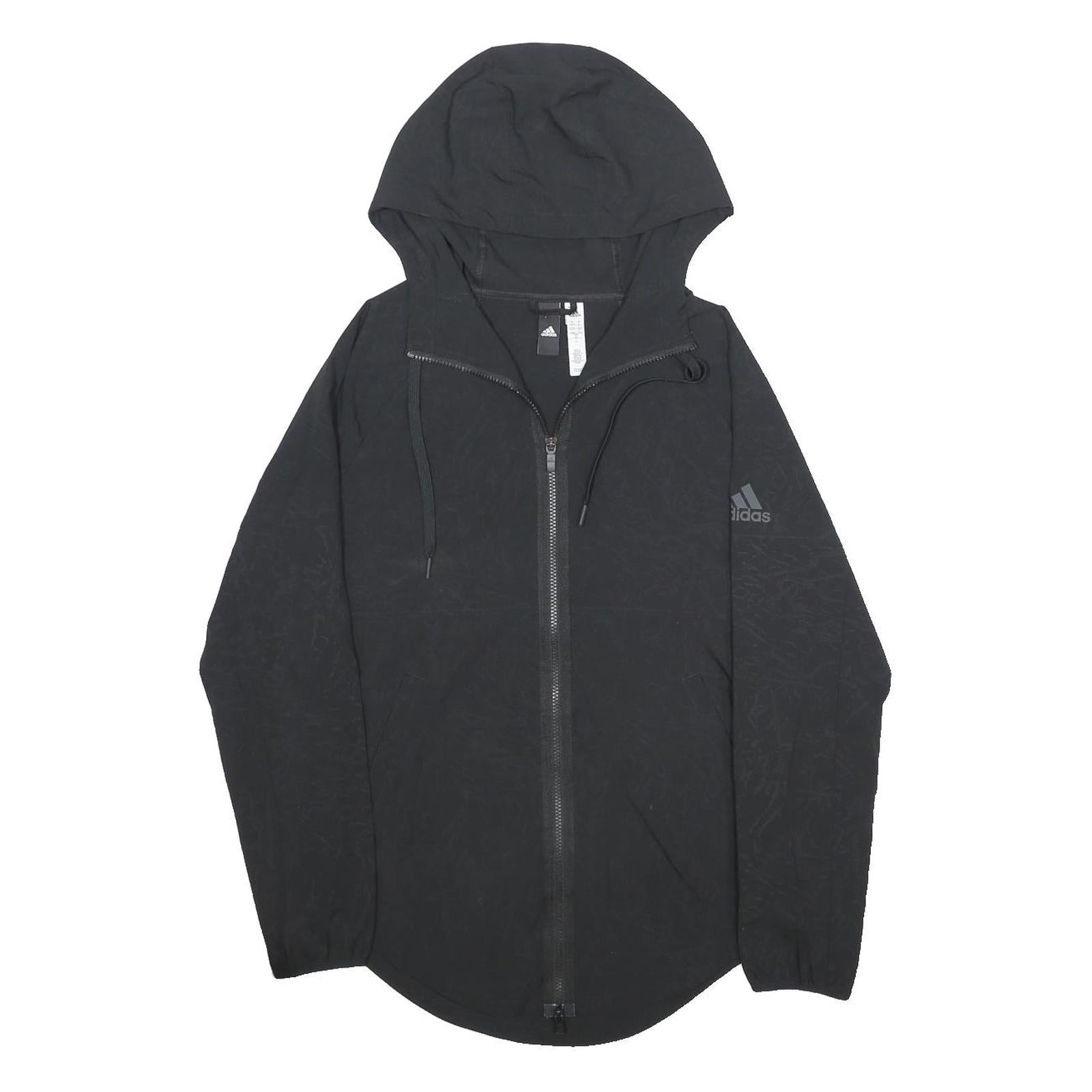 ADIDAS Womens Black Hooded Zip Jacket S Polyester Lightweight Hooded Activewear