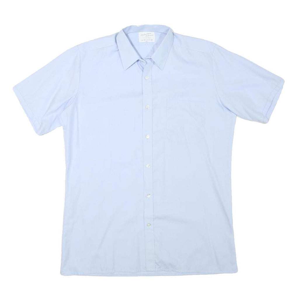 SWISS SHIRT COLLECTION Mens Blue Plain Cotton Blend Shirt M Casual Office Short