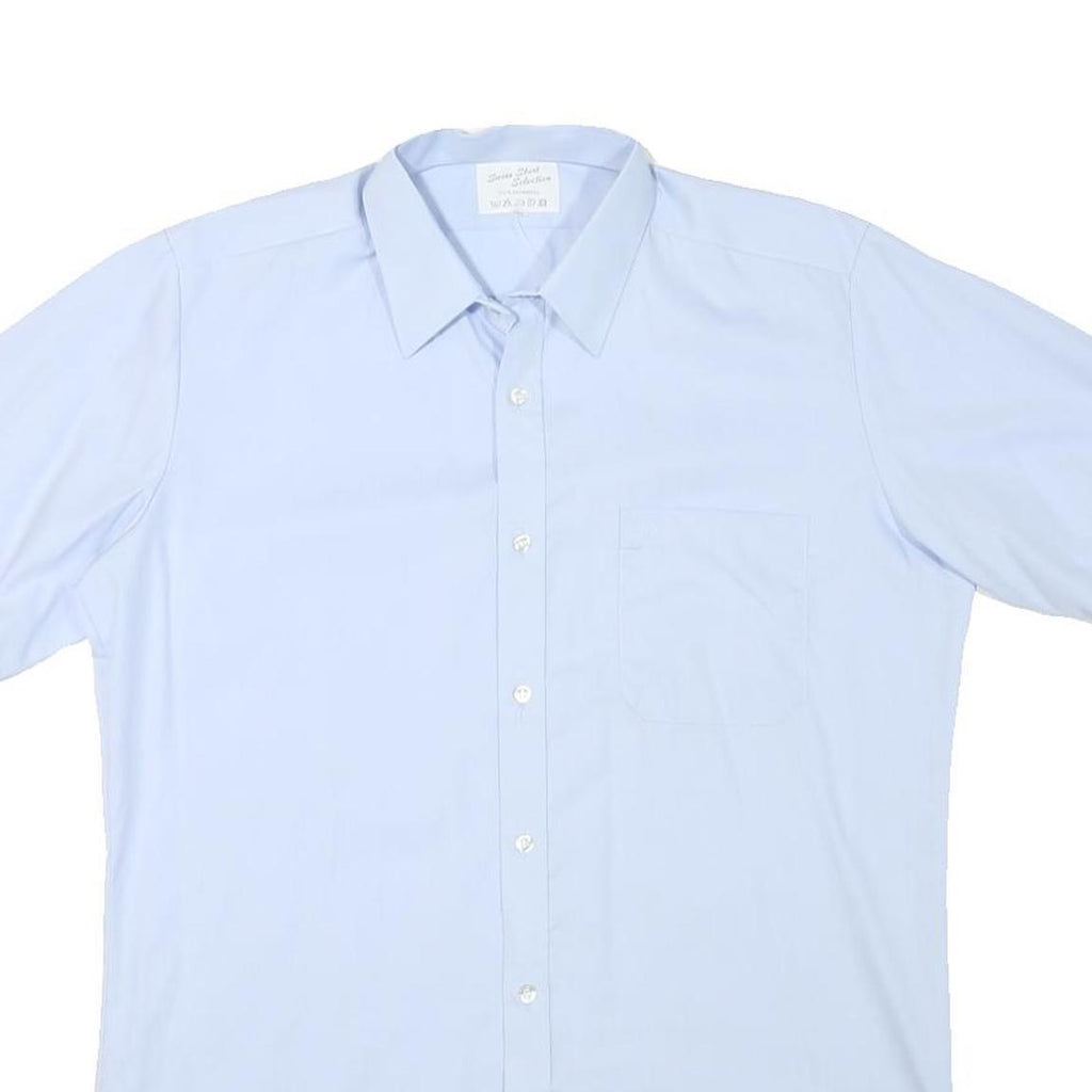 SWISS SHIRT COLLECTION Mens Blue Plain Cotton Blend Shirt M Casual Office Short