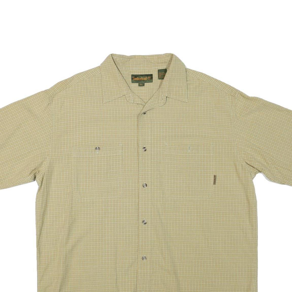 TIMBERLAND Mens Beige Check Shirt XL Cotton Blend Casual Short Sleeve