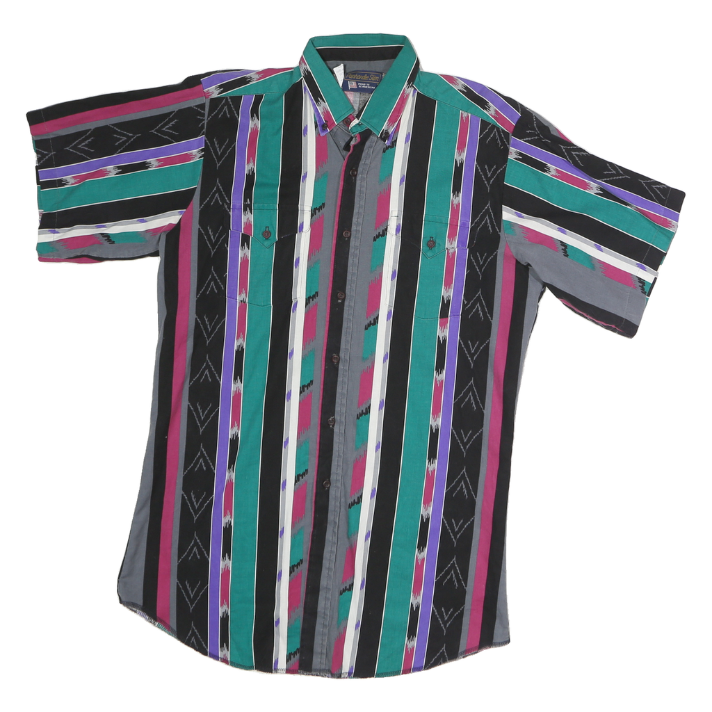 PANHANDLE Mens Black & Green Short Sleeve Striped Shirt M Casual Printed