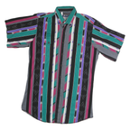 PANHANDLE Mens Black & Green Short Sleeve Striped Shirt M Casual Printed