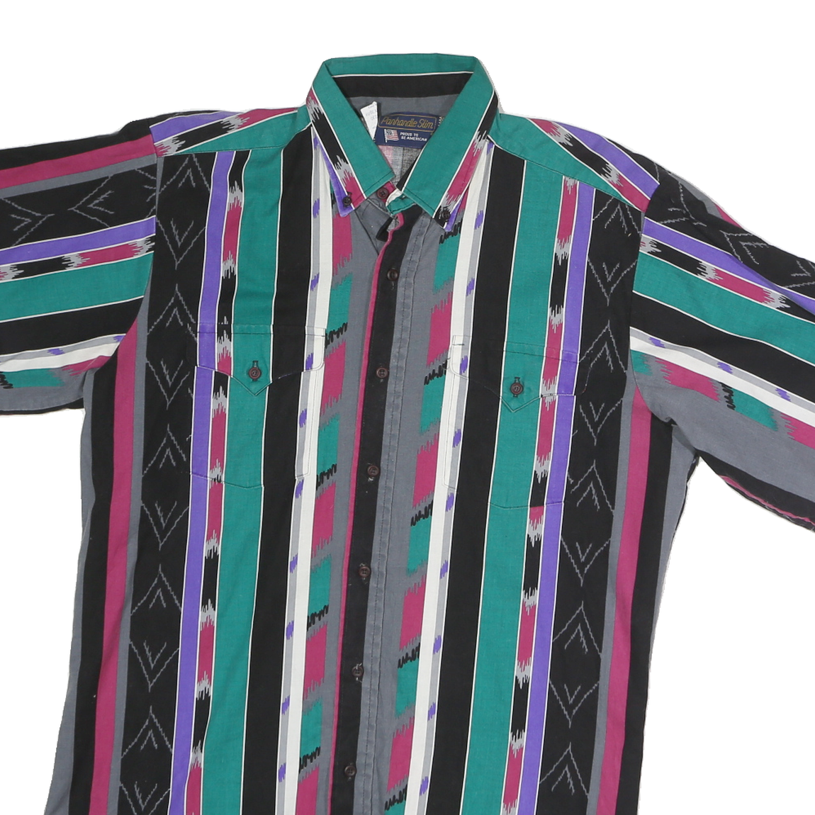 PANHANDLE Mens Black & Green Short Sleeve Striped Shirt M Casual Printed