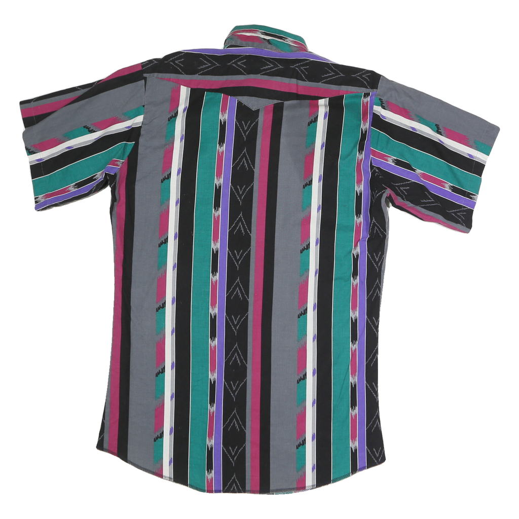 PANHANDLE Mens Black & Green Short Sleeve Striped Shirt M Casual Printed