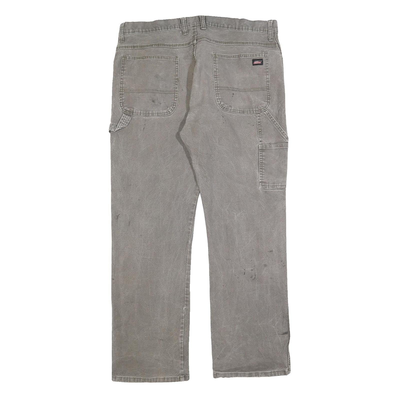 DICKIES Mens Cotton Blend Grey Relaxed Straight Trousers W38 L32 Workwear