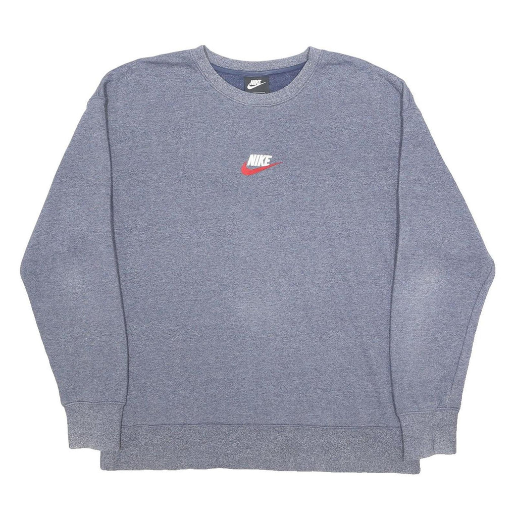 NIKE Mens Blue Crew Neck L Sweatshirt Cotton Blend Pullover Classic Logo