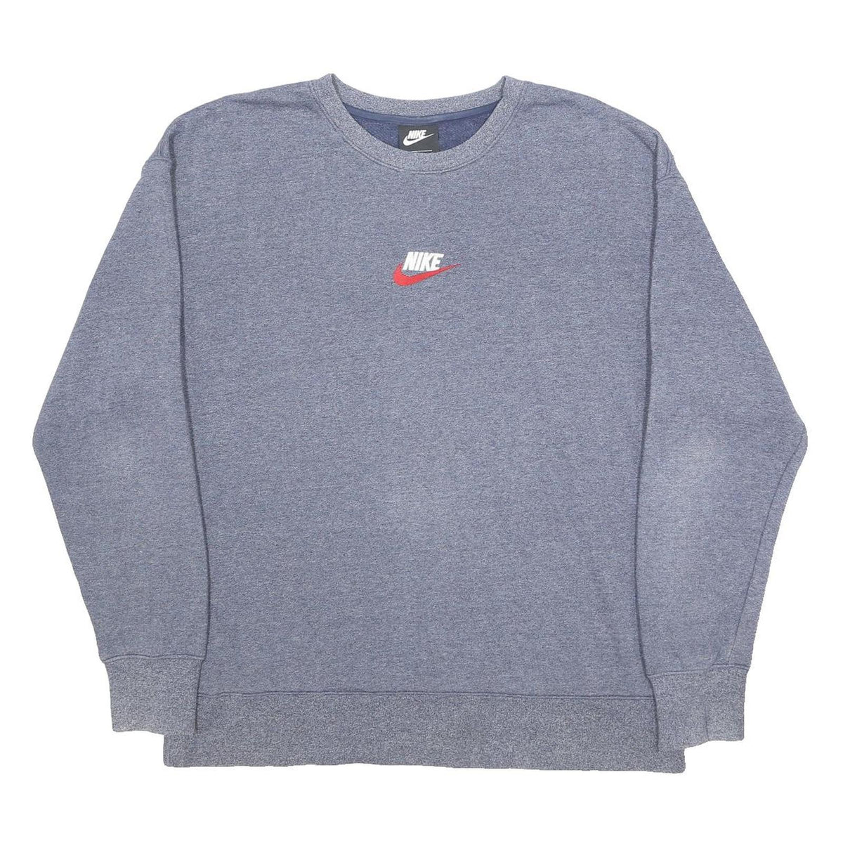 NIKE Mens Blue Crew Neck L Sweatshirt Cotton Blend Pullover Classic Logo