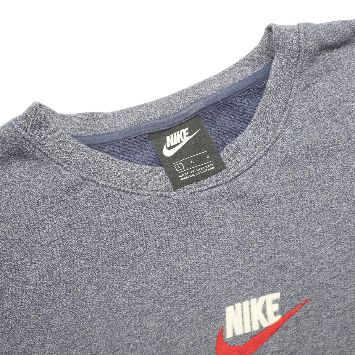NIKE Mens Blue Crew Neck L Sweatshirt Cotton Blend Pullover Classic Logo