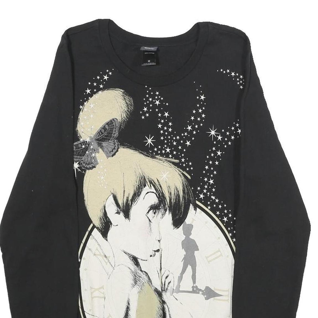 DISNEY Womens Black Tinkerbell Crew Neck M Cotton Sweatshirt Pullover