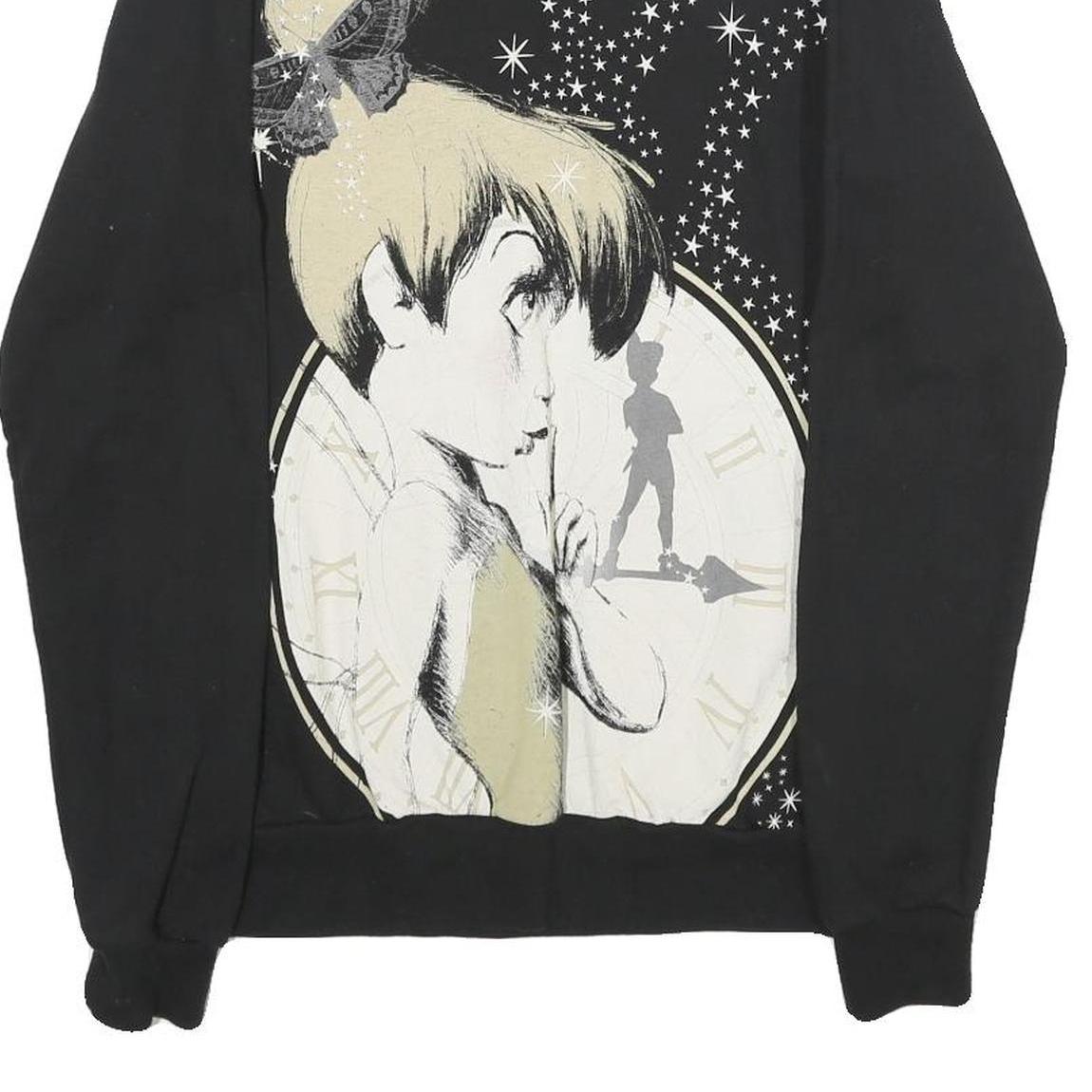 DISNEY Womens Black Tinkerbell Crew Neck M Cotton Sweatshirt Pullover