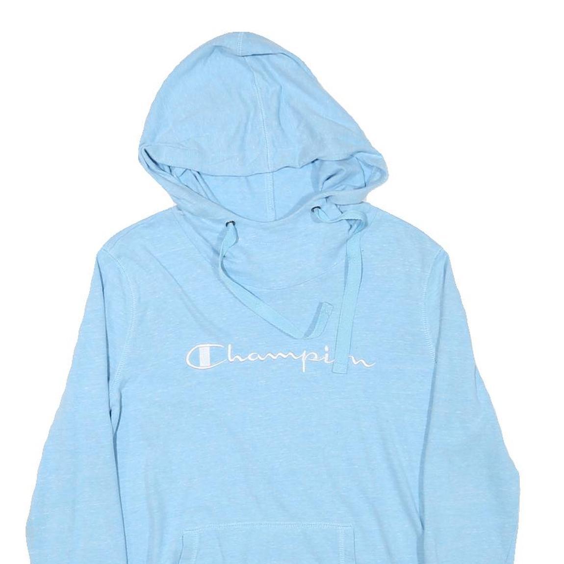CHAMPION Womens Blue Pullover Hoodie S Long Sleeve Drawstring Band Collar Casual