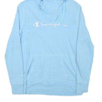 CHAMPION Womens Blue Pullover Hoodie S Long Sleeve Drawstring Band Collar Casual