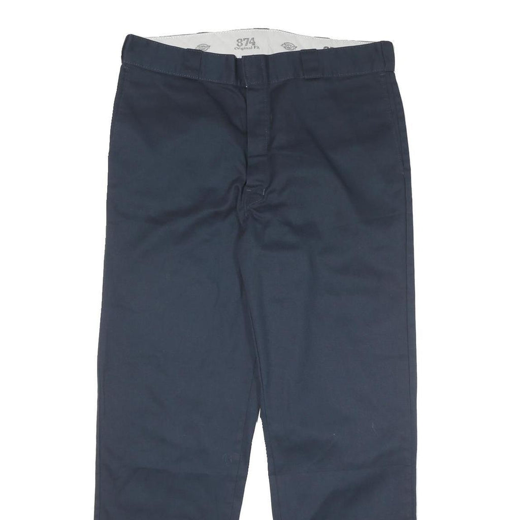 DICKIES Mens Cotton Blend Navy Regular Straight Trousers W38 L32 Workwear Zip
