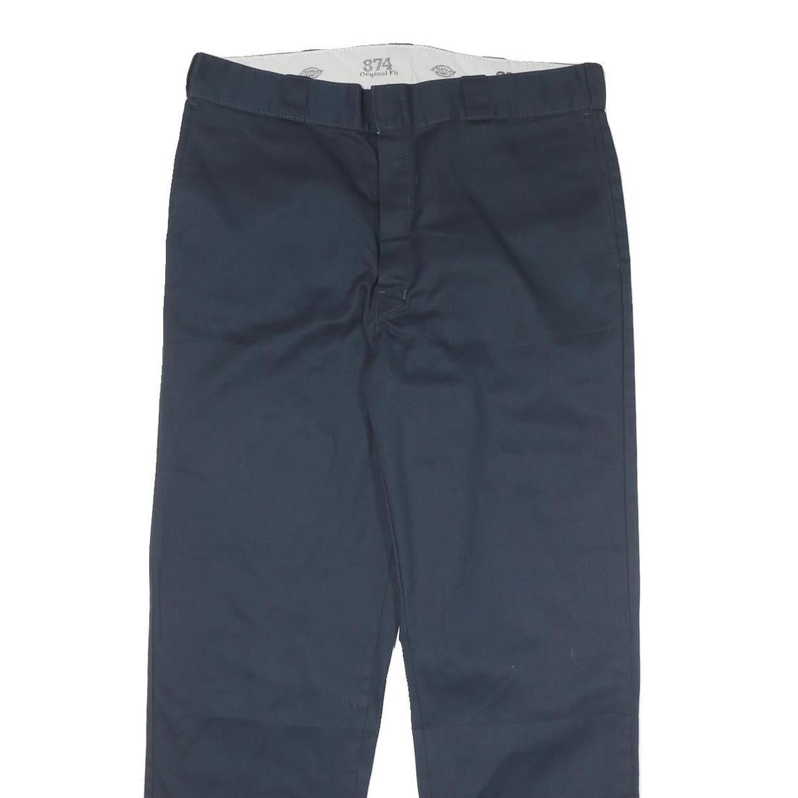 DICKIES Mens Cotton Blend Navy Regular Straight Trousers W38 L32 Workwear Zip