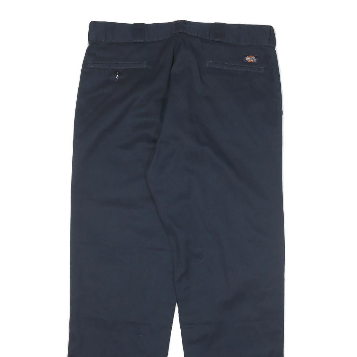 DICKIES Mens Cotton Blend Navy Regular Straight Trousers W38 L32 Workwear Zip