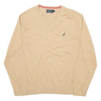 NAUTICA Mens Jumper Beige V-Neck Tight Knit XL