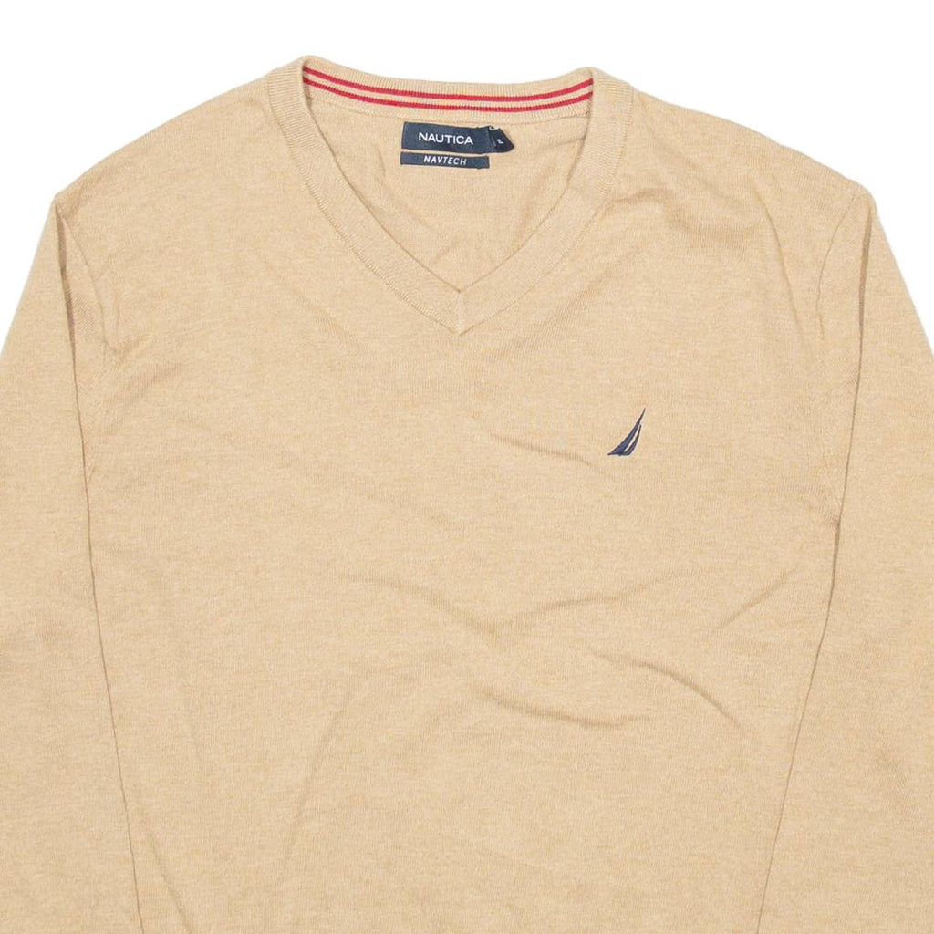 NAUTICA Mens Jumper Beige V-Neck Tight Knit XL