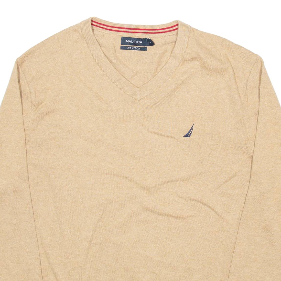 NAUTICA Mens Jumper Beige V-Neck Tight Knit XL
