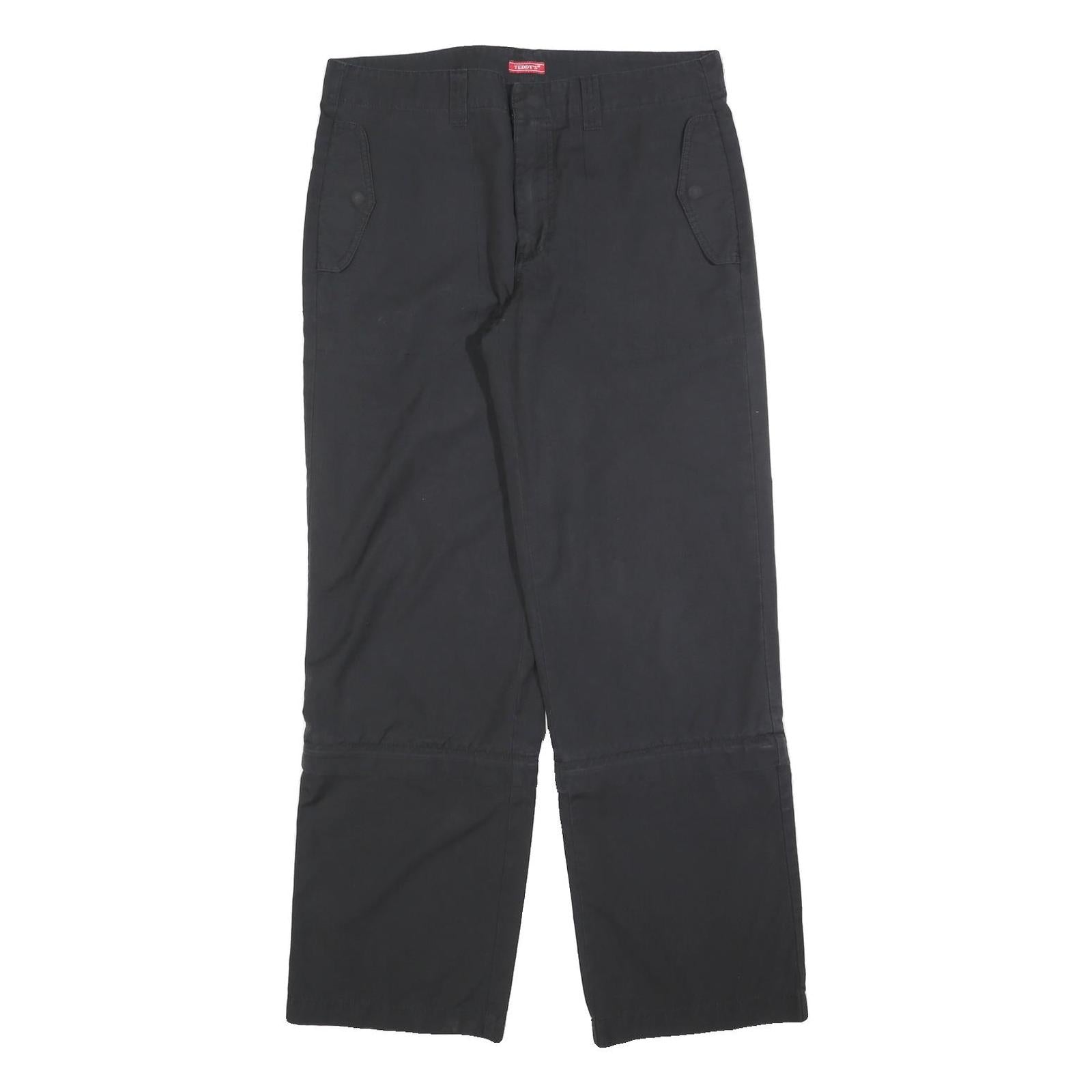 TEDDY'S Womens Cotton Blend Black Regular Fit Straight Leg Trousers W34 L32