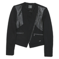 GUESS Womens Black Mixed Fabric Asymmetric Zip Jacket M Cotton Blend Leather