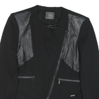 GUESS Womens Black Mixed Fabric Asymmetric Zip Jacket M Cotton Blend Leather