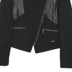 GUESS Womens Black Mixed Fabric Asymmetric Zip Jacket M Cotton Blend Leather