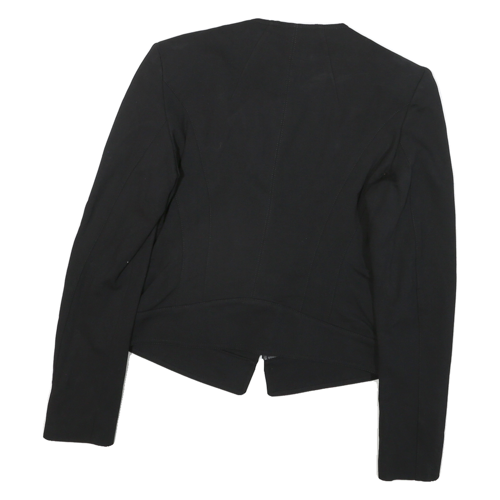 GUESS Womens Black Mixed Fabric Asymmetric Zip Jacket M Cotton Blend Leather