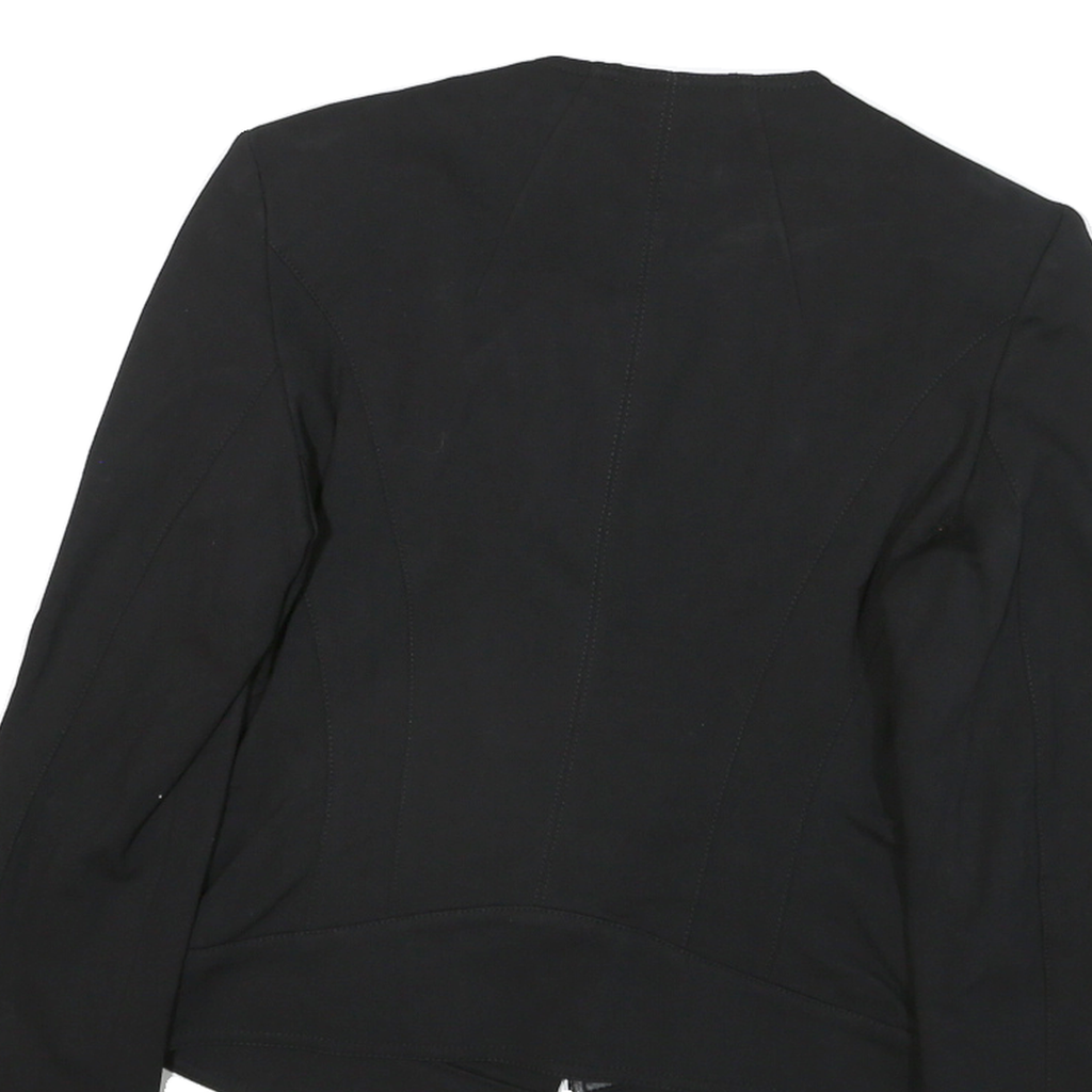 GUESS Womens Black Mixed Fabric Asymmetric Zip Jacket M Cotton Blend Leather