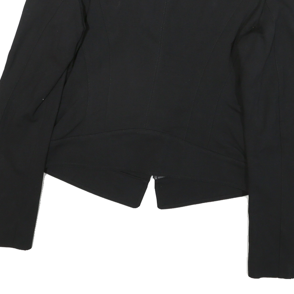 GUESS Womens Black Mixed Fabric Asymmetric Zip Jacket M Cotton Blend Leather